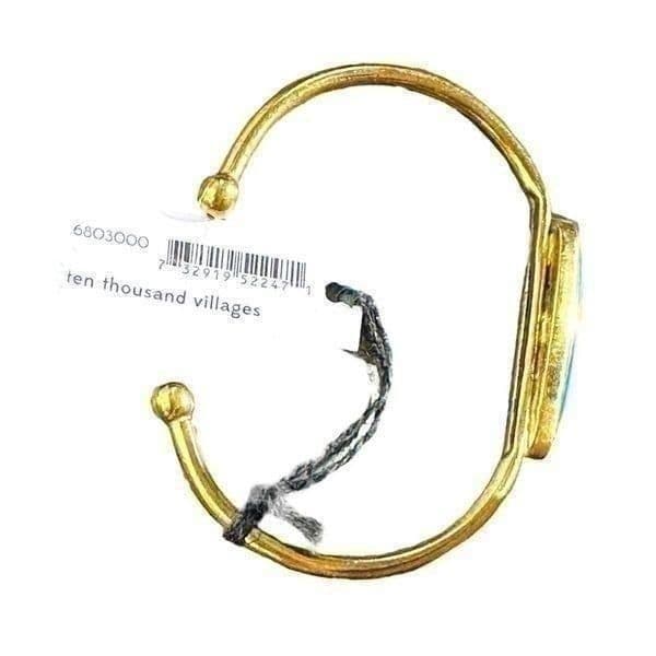 Ten Thousand Villages Green Onyx Bracelet Gold Plated Crafted in India - Thumbnail 4