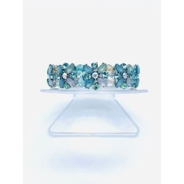 New Blue Green Multicolor Crystal Silvertone Stretch Bracelet - Image 1