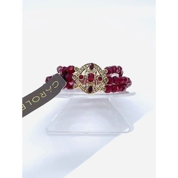 NWT Carolee Red & Gold Toned Beaded Stretch Bracelet