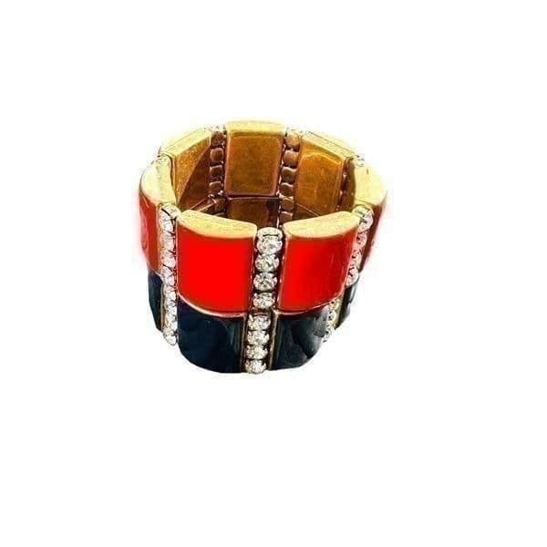 J Crew Red Black Square Gold-Tone Bracelets Rhinestone Diamonds Elastic Bundled - Thumbnail 3