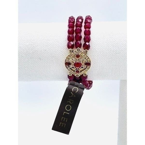 NWT Carolee Red & Gold Toned Beaded Stretch Bracelet - Thumbnail 2