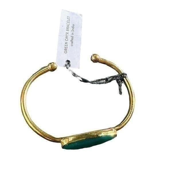 Ten Thousand Villages Green Onyx Bracelet Gold Plated Crafted in India - Thumbnail 5