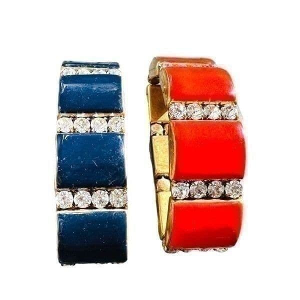 J Crew Red Black Square Gold-Tone Bracelets Rhinestone Diamonds Elastic Bundled - Thumbnail 2