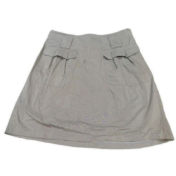 GUNEX Made In Italy High Waist Faux Front Pocket Pinstripe Skirt With Belt Loops