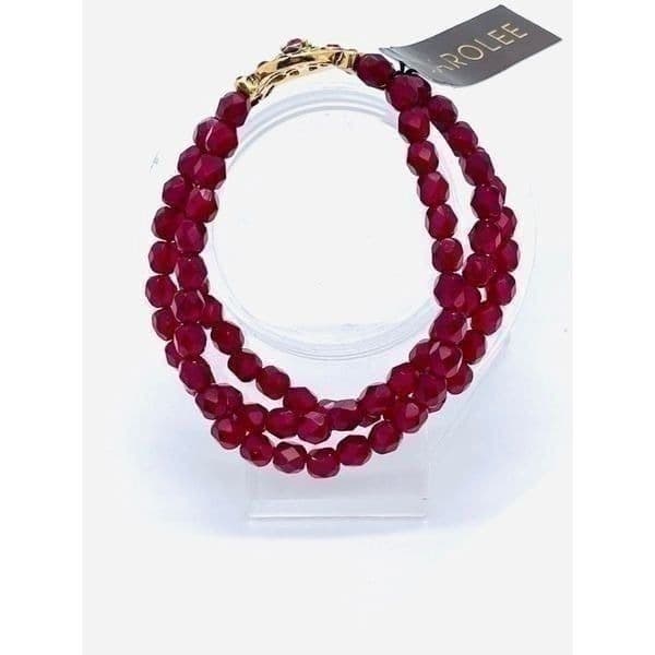 NWT Carolee Red & Gold Toned Beaded Stretch Bracelet - Thumbnail 4