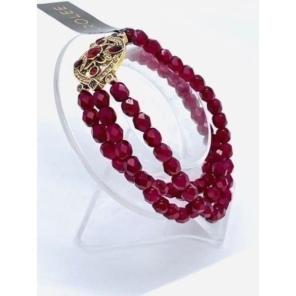 NWT Carolee Red & Gold Toned Beaded Stretch Bracelet - Thumbnail 3