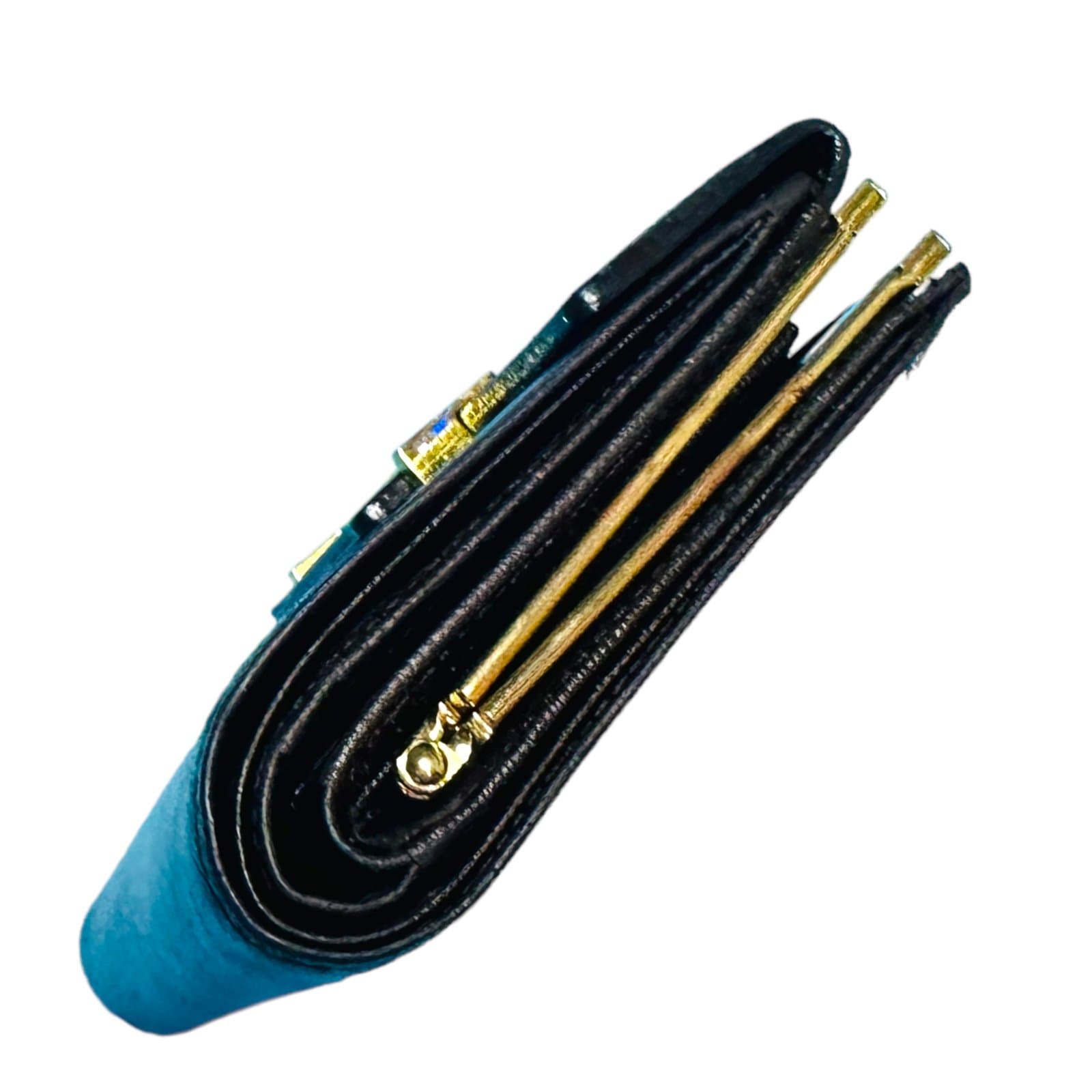 YSL YVES SAINT LAURENT Dark Brown Goldtone Saffiano Leather Kisslock Wallet Card - Thumbnail 10