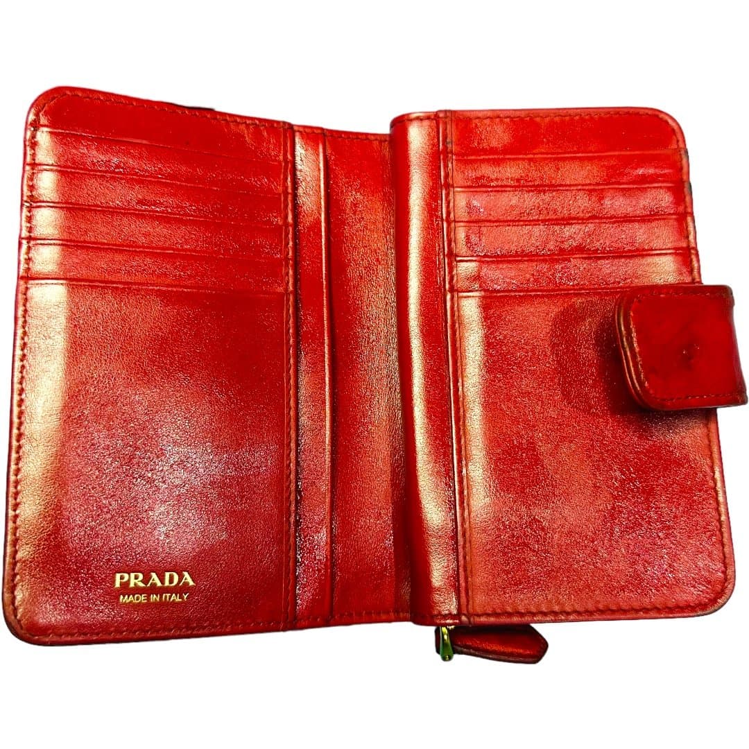 PRADA Red Goldtone Luxury Ostrich Leather Wallet Cardholder w/ COA ~ RARE - Thumbnail 5