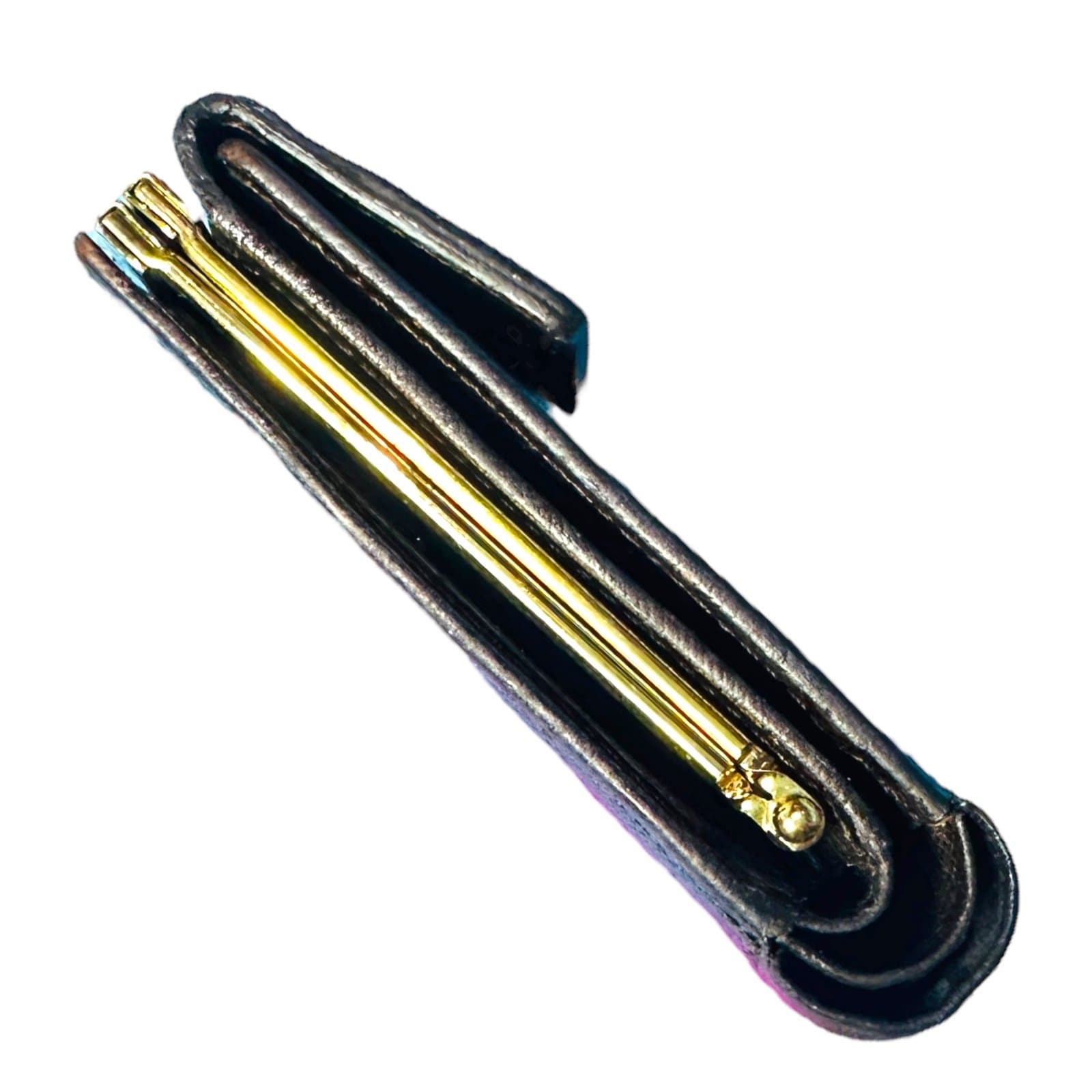 YSL YVES SAINT LAURENT Dark Brown Goldtone Saffiano Leather Kisslock Wallet Card - Thumbnail 5