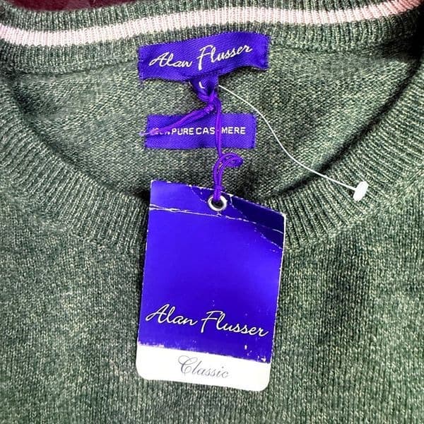 ALAN FLUSSER 100% Pure Cashmere Crewneck Sweater Green Men’s Classic Soft Luxury - Thumbnail 6