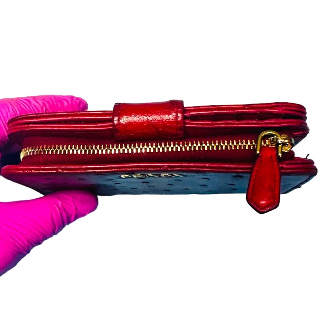 PRADA Red Goldtone Luxury Ostrich Leather Wallet Cardholder w/ COA ~ RARE - Thumbnail 8