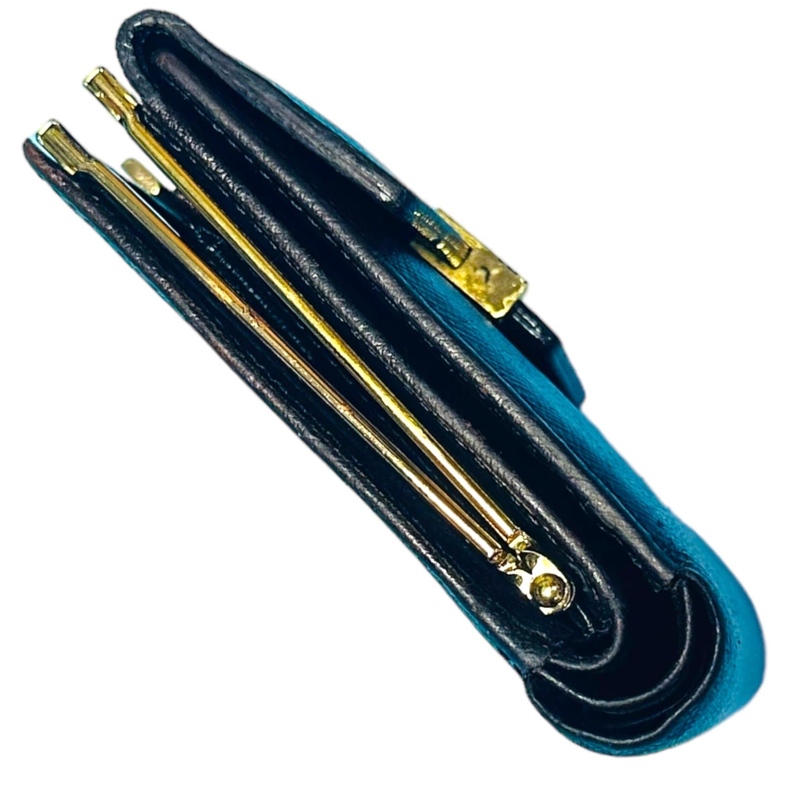 YSL YVES SAINT LAURENT Dark Brown Goldtone Saffiano Leather Kisslock Wallet Card - Thumbnail 11