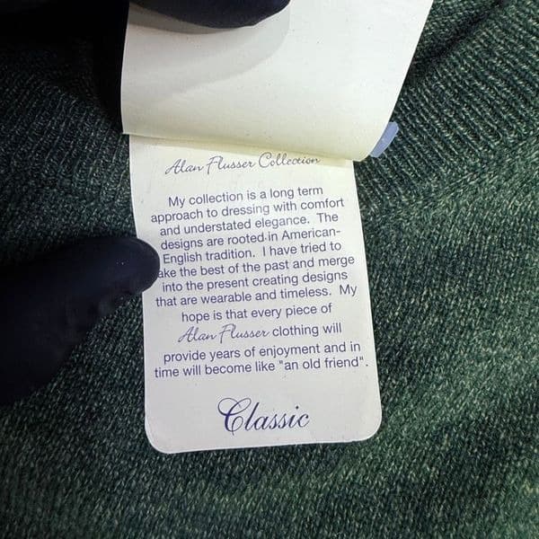 ALAN FLUSSER 100% Pure Cashmere Crewneck Sweater Green Men’s Classic Soft Luxury - Thumbnail 7