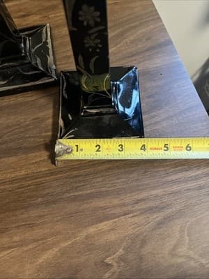 Antique Amethyst Candle Holders Set Of 2 Black With Gold Floral Painting - Thumbnail 8