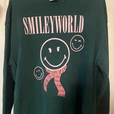 smiley world sweatshirt Green Medium Woman’s With Pink Graphics Dress Long - Thumbnail 2