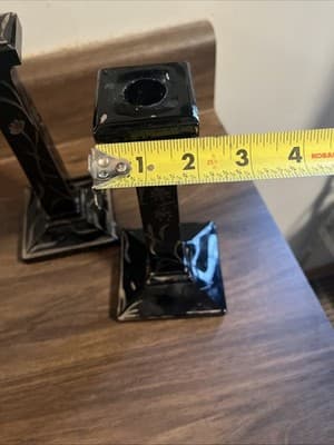 Antique Amethyst Candle Holders Set Of 2 Black With Gold Floral Painting - Thumbnail 9