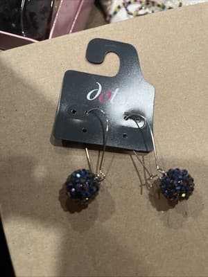 Blue Crystal Ball New Years Earrings With Long Back An Clasp Women’s Dots Brand - Image 1