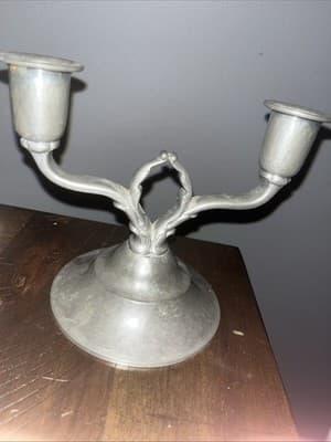 Vintage Backhaus Hammered Pewter Denmark Pair of 2 Candle Holders On One Unit S - Image 1