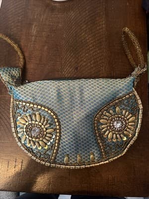Turquoise Beaded Potli Bag Purse. Hindi Fabric Satin Purse - Image 1