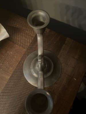 Vintage Backhaus Hammered Pewter Denmark Pair of 2 Candle Holders On One Unit S - Thumbnail 2