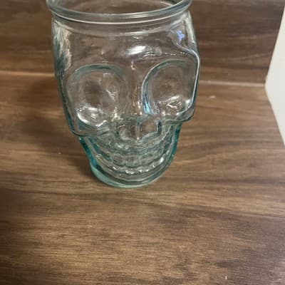 San Miguel Green Recycled Glass 5" Skull Glas Halloween Or Decor - Image 1