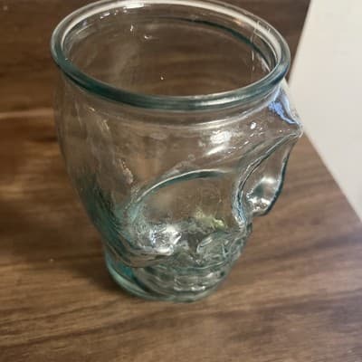 San Miguel Green Recycled Glass 5" Skull Glas Halloween Or Decor - Thumbnail 2