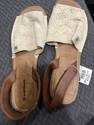 Airwalk Womens 9.5 Flat Casual Open Toe Cream Crochet Slingback Sandals - Image 1