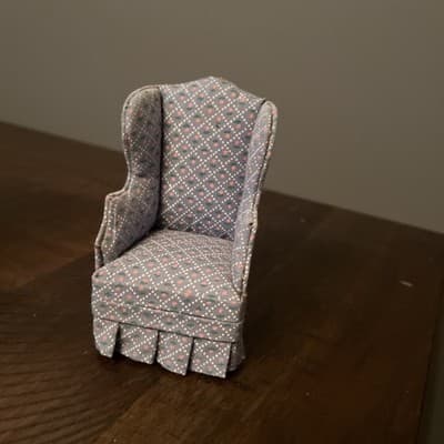 Dollhouse Furniture Wingback Chair And Floral Ruffle Hems Blue - Image 1