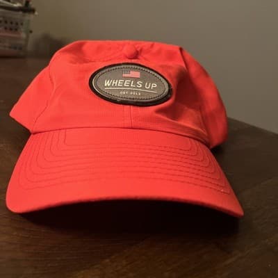 Wheels Up Hat Cap Adult Size Red American Flag Patriotic 6 Panel Stapback Mens - Image 1