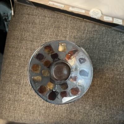 Mosaic Glass Planter Vase 9” Brown Tan Flared Footed Candle Holder Read - Thumbnail 6