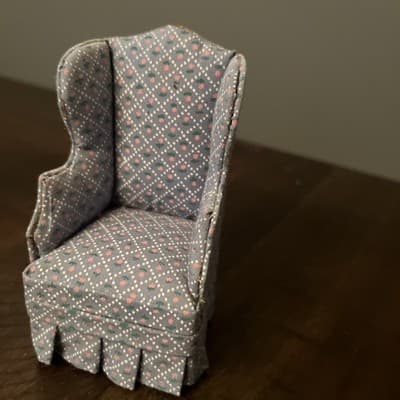 Dollhouse Furniture Wingback Chair And Floral Ruffle Hems Blue - Thumbnail 2