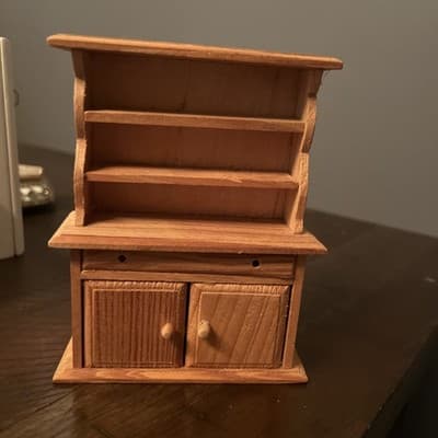 Vtg Unfinished Wood Dollhouse Cupboard Hutch 5” Tall 3.75 Long 1.25” Wide New - Image 1