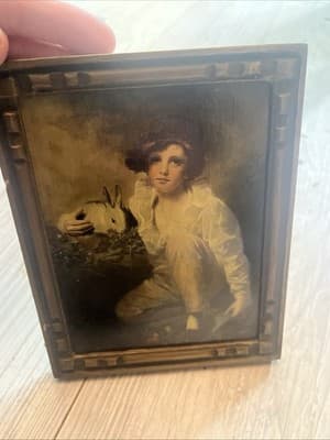 V.M.C Prints -Vintage Framed Titled “Boy With A Rabbit” By painter Raeburn - Thumbnail 3