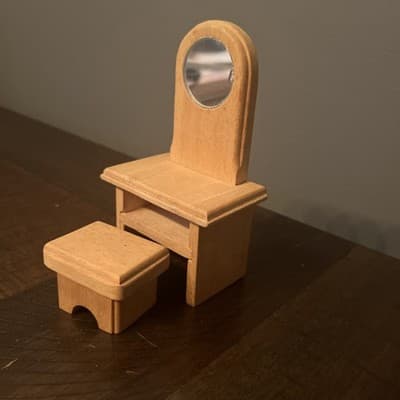 Dollhouse Miniature Playstuf Wood Oak Vanity with Stool - Thumbnail 2