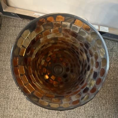 Mosaic Glass Planter Vase 9” Brown Tan Flared Footed Candle Holder Read - Thumbnail 4