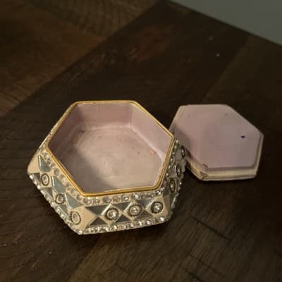 Vintage Octogon Jewelry Pill Trinket Box Rhinestones Mirrors Indian Inspired - Thumbnail 5