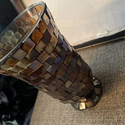 Mosaic Glass Planter Vase 9” Brown Tan Flared Footed Candle Holder Read - Thumbnail 5