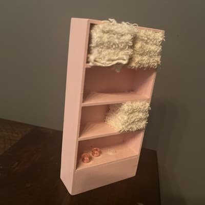 Vintage Dollhouse Pink Bathroom Cabinet Shelf Towels And Bathroom Shelving - Thumbnail 2