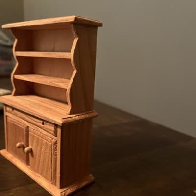 Vtg Unfinished Wood Dollhouse Cupboard Hutch 5” Tall 3.75 Long 1.25” Wide New - Thumbnail 2