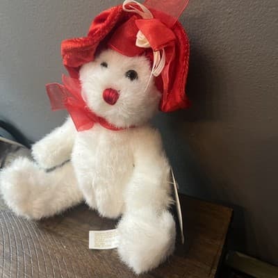 Dandee Plush Bear White Red Velvet Hat And Bow Stuffed Toy - Image 1
