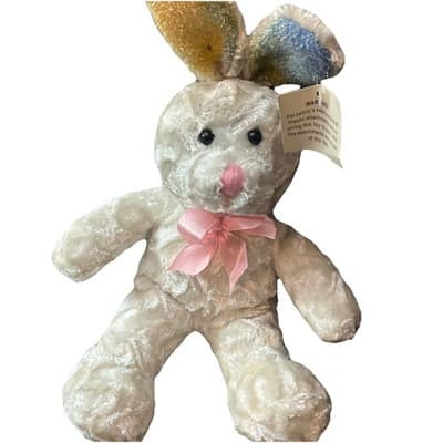 Vintage Plush Rabbit 13” Multicolored Ears With Pink Bow 🎀 - Image 1