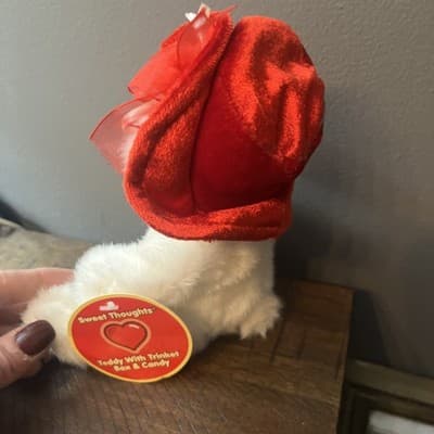 Dandee Plush Bear White Red Velvet Hat And Bow Stuffed Toy - Thumbnail 2
