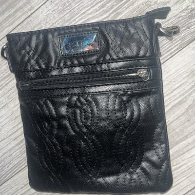 Bella Russo Black Faux Leather Embroidered Crossbody Bag - Image 1