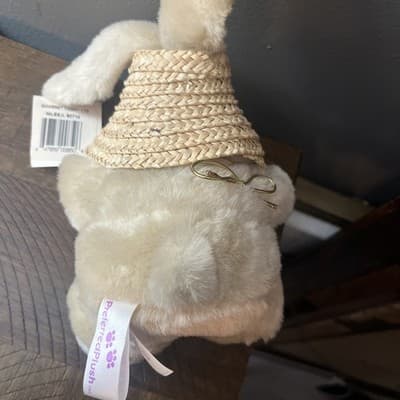 Vtg Preferred Plush Bunny Rabbit Spring Straw Hat Stuffed Animal Plush Easter - Thumbnail 5