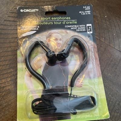 Sport Earphones Ear Buds Black Comfortable 3.5mm Jack 4-ft Cord For Smartphones - Image 1