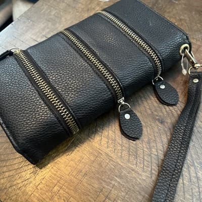 lqrge Black Womens Wallet With Zippers Arlund The Whole Thing Pockets - Thumbnail 6