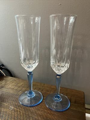 St. George Crystal AMERICAN HERITAGE Blue Stem Fluted Champagne Goblet Lot Of 2 - Image 1