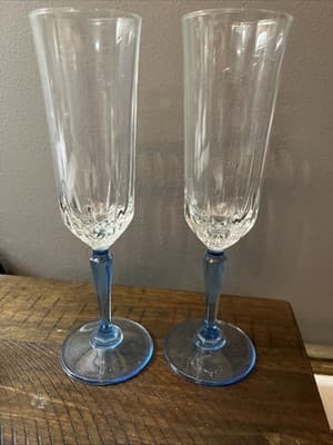 St. George Crystal AMERICAN HERITAGE Blue Stem Fluted Champagne Goblet Lot Of 2 - Thumbnail 3