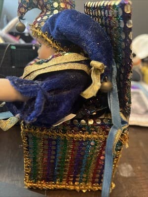 Vintage Porcelain Jester Clown In Wind Up Music Box Blue Melody “Swan Lake” - Thumbnail 3