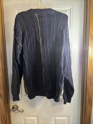 Vintage Croft & Barrow Sweater Mens Large Tall Blue Multicolor Textured 3D Knit - Thumbnail 3